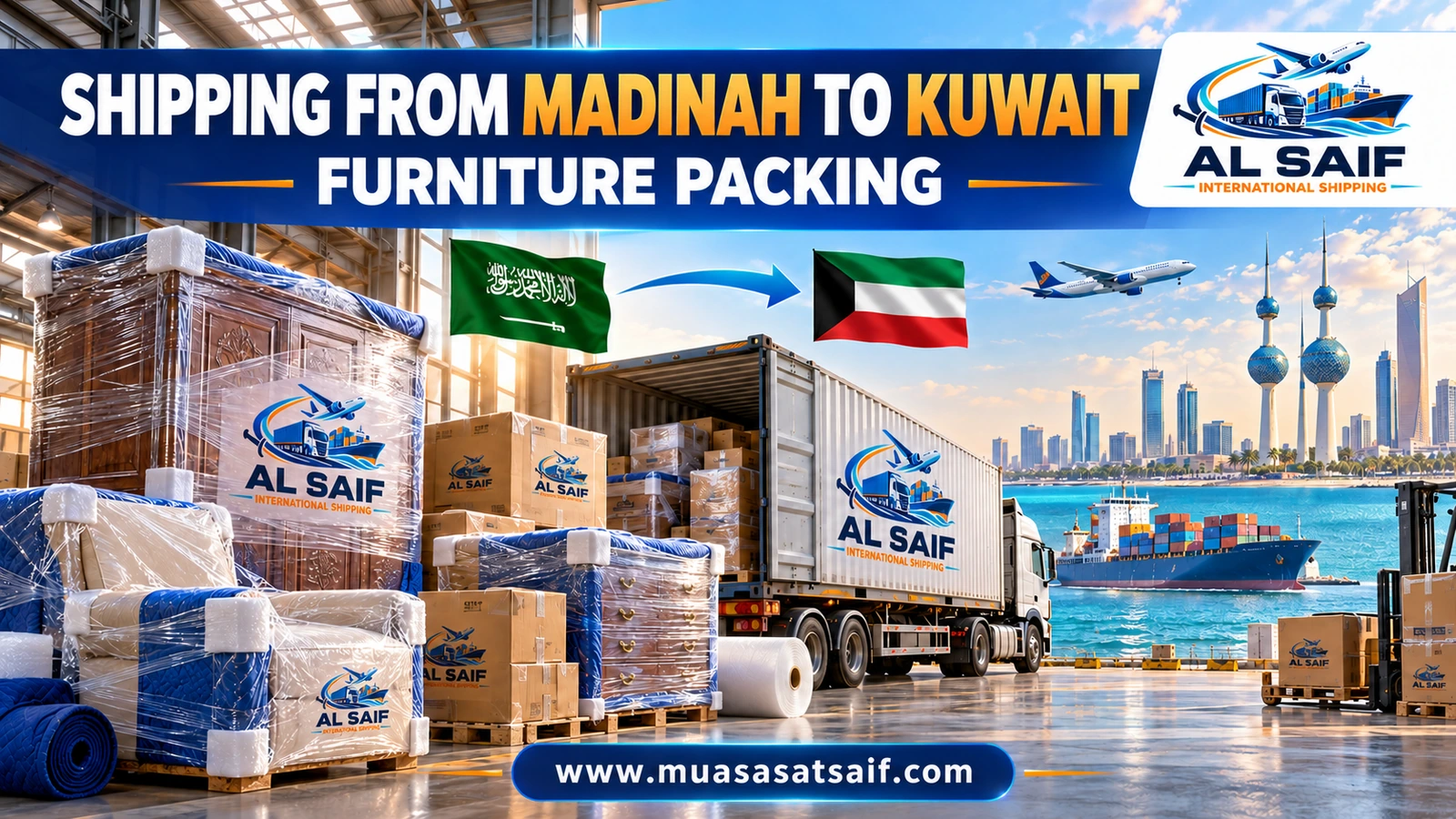 Packing household furniture in Madinah before shipping to Kuwait — Al Saif