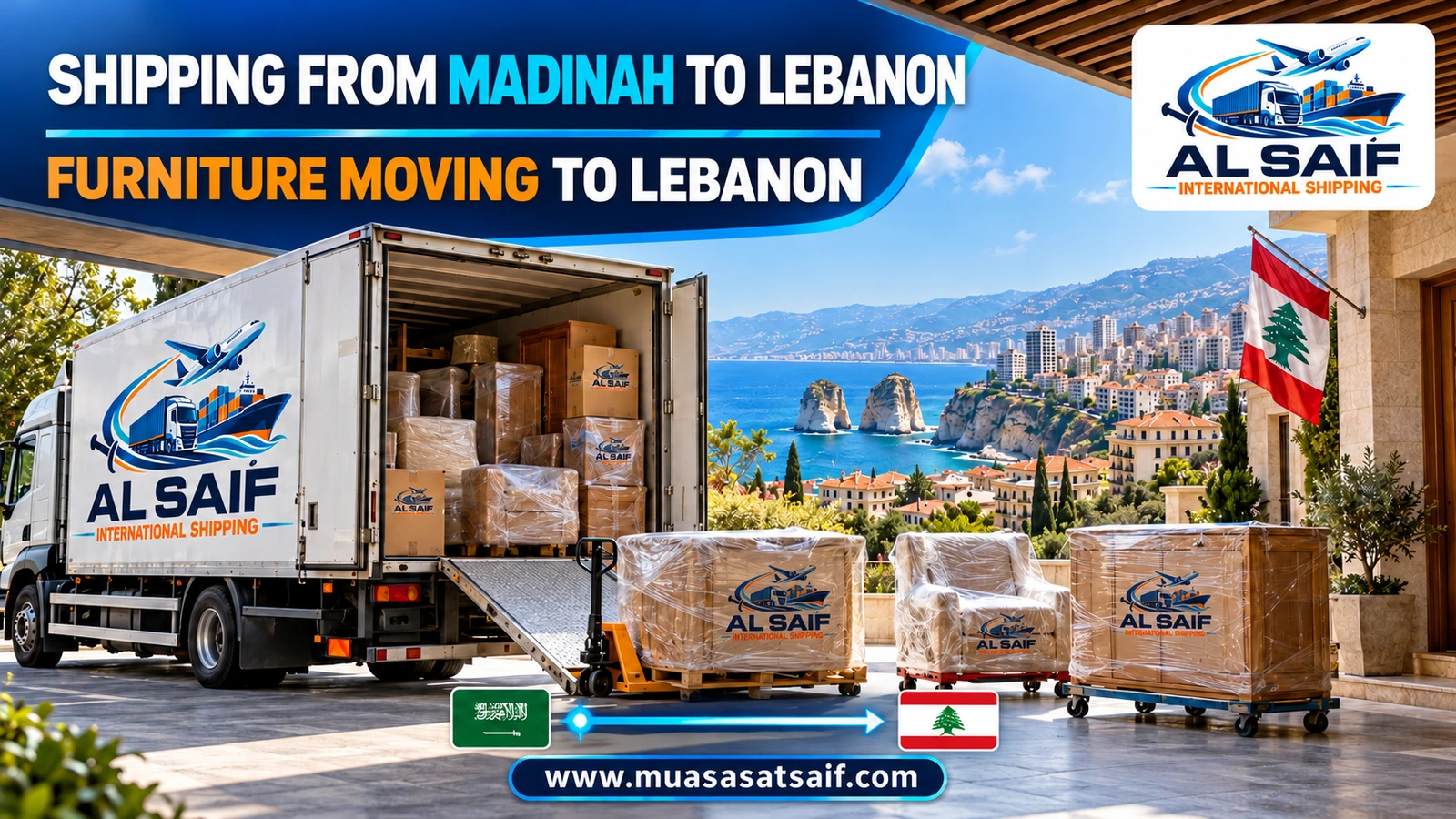 Loading furniture in Madinah onto a truck bound for Lebanon — Al Saif