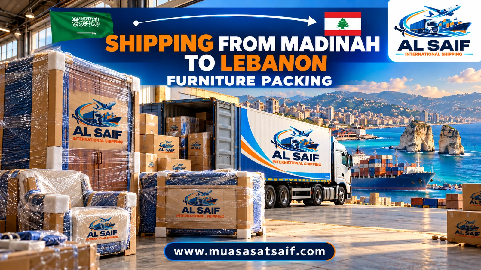 Packing household furniture in Madinah before shipping to Lebanon — Al Saif