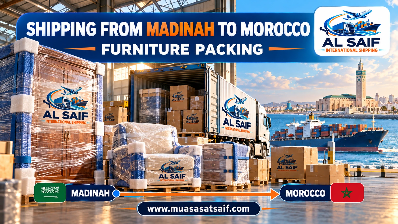 Packing household furniture in Madinah before shipping to Morocco — Al Saif