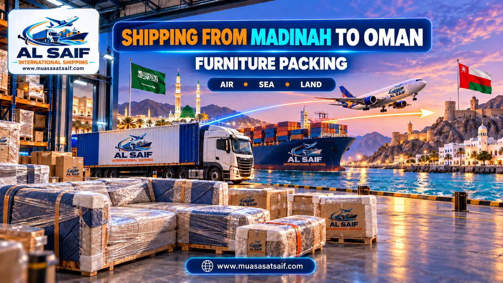 Packing household furniture in Madinah before moving to Oman — Al Saif