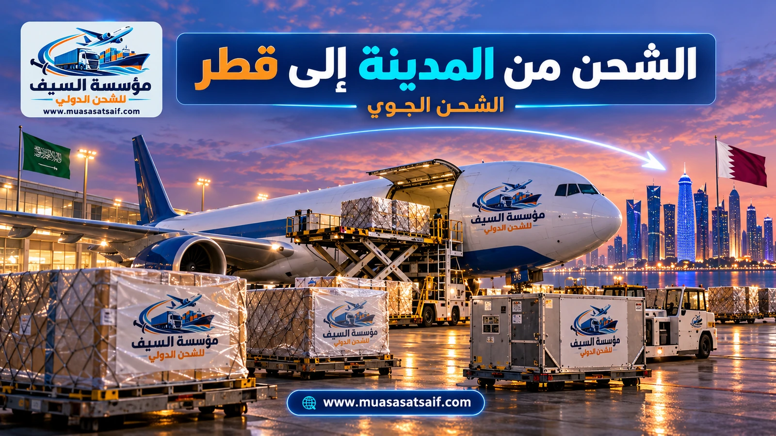 شحن جوي من المدينة المنورة إلى مطار حمد الدولي بالدوحة — مؤسسة السيف