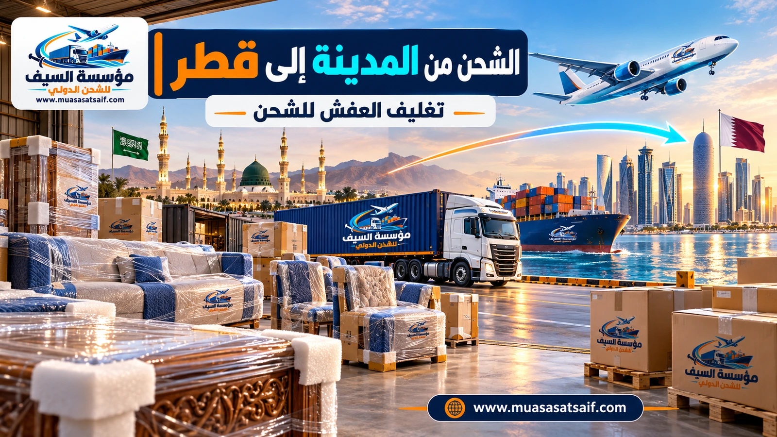 تغليف الأثاث في المدينة المنورة قبل الشحن إلى قطر — مؤسسة السيف