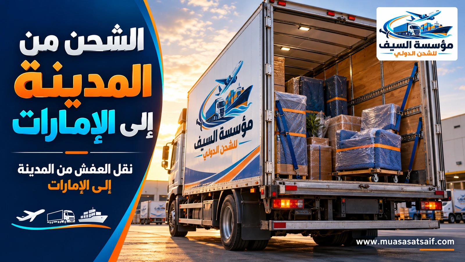 نقل العفش من المدينة المنورة إلى الإمارات — مؤسسة السيف