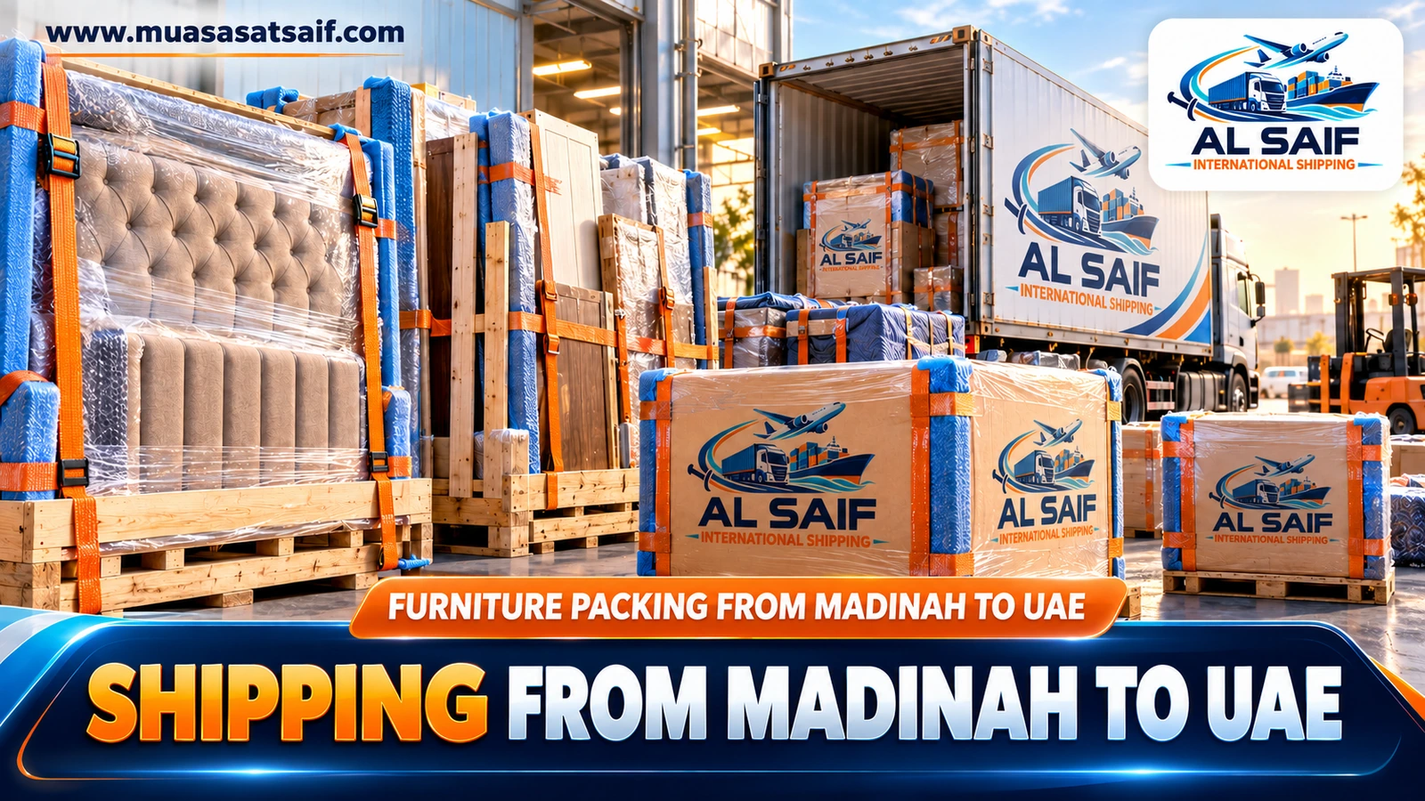 Packing furniture in Madinah before shipping to the UAE — Al Saif