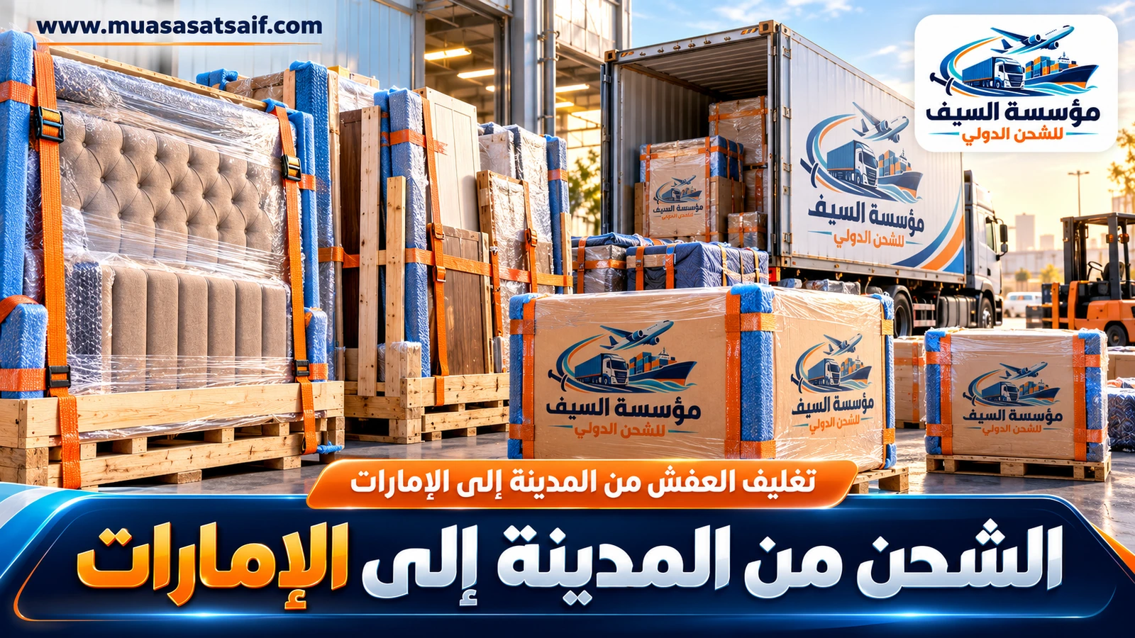 تغليف الأثاث في المدينة المنورة قبل شحنه إلى الإمارات — مؤسسة السيف