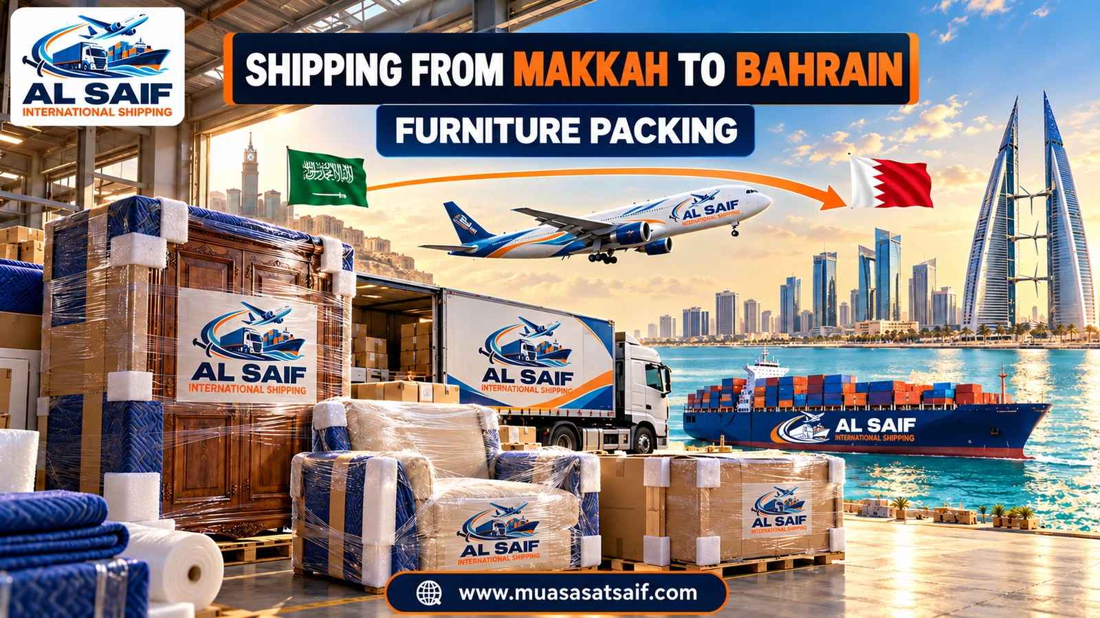 Packing household furniture in Makkah before moving it to Bahrain — Al Saif