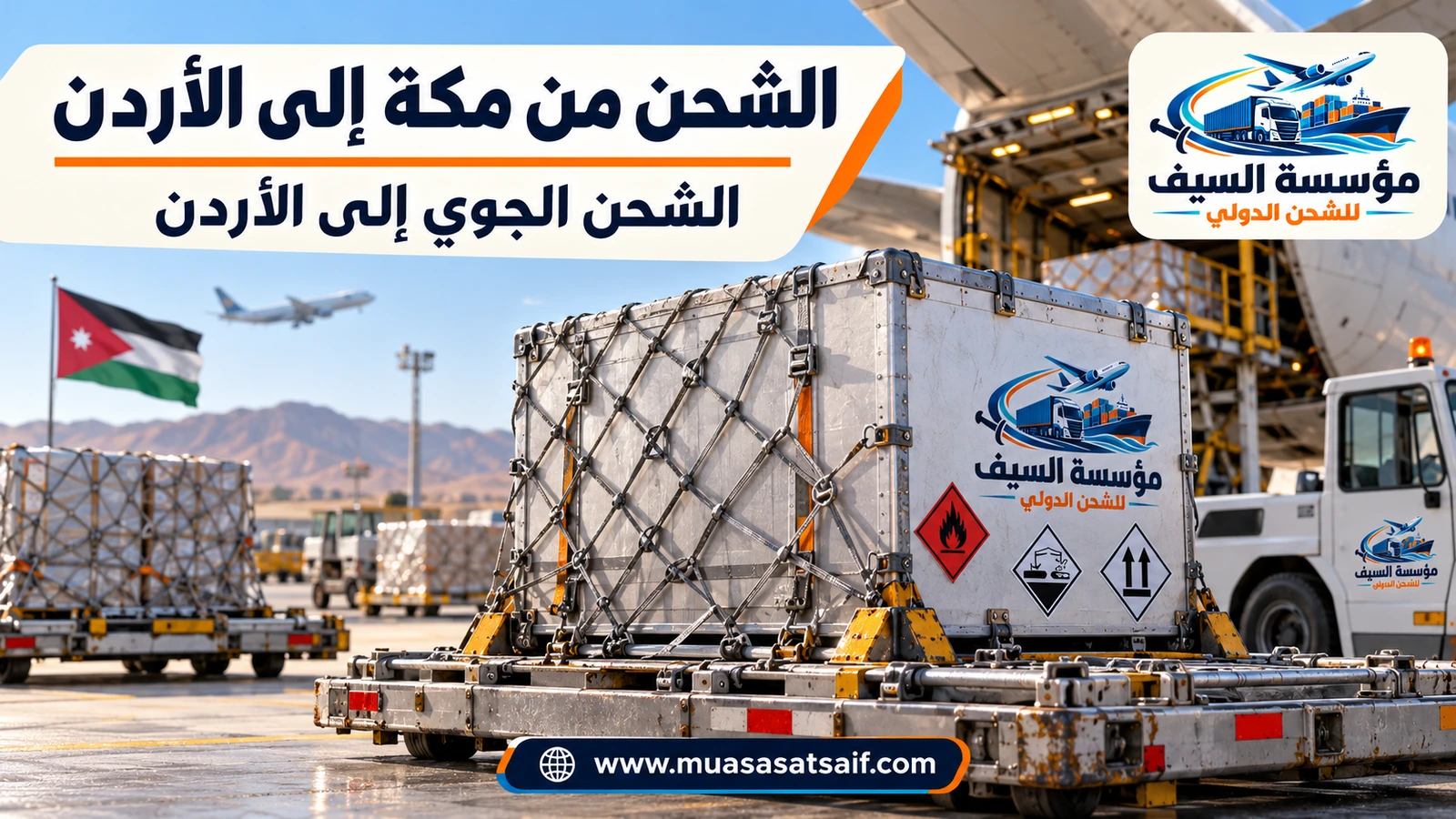 شحن جوي من مكة عبر مطار جدة إلى مطار الملكة علياء الدولي — مؤسسة السيف