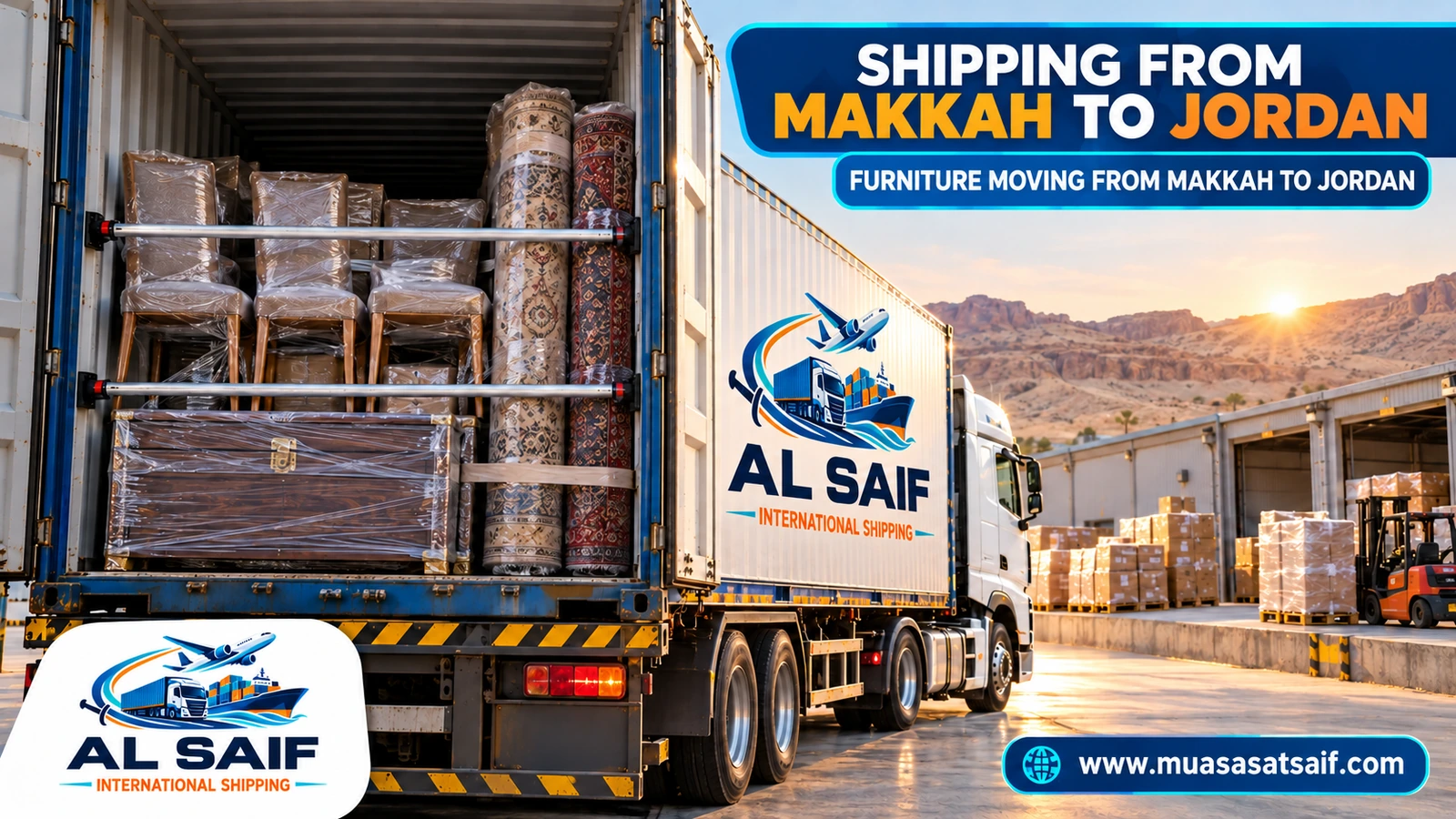 Loading furniture in Makkah onto a truck bound for Amman — Al Saif