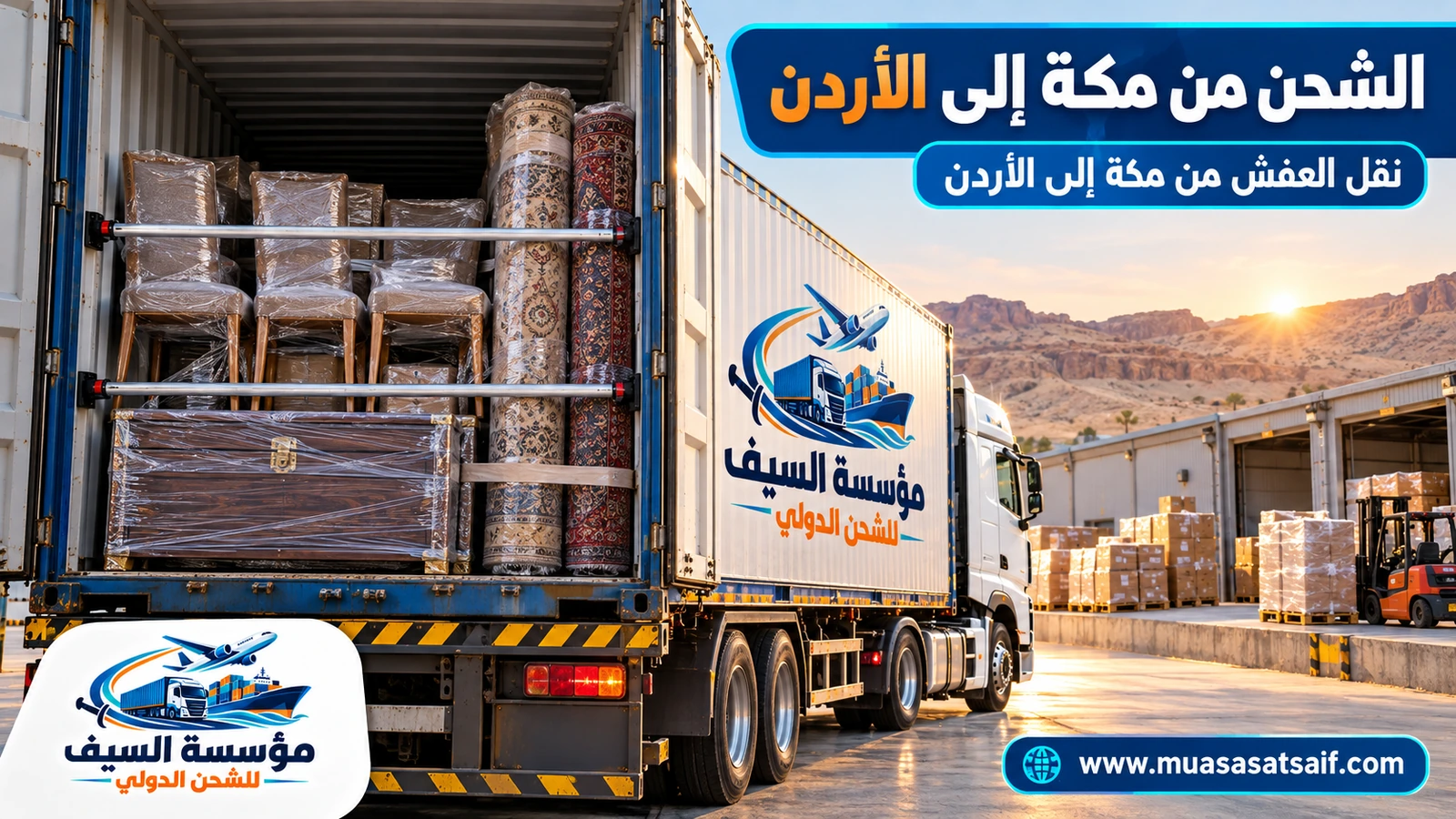 تحميل أثاث من مكة على شاحنة متجهة إلى عمّان — مؤسسة السيف