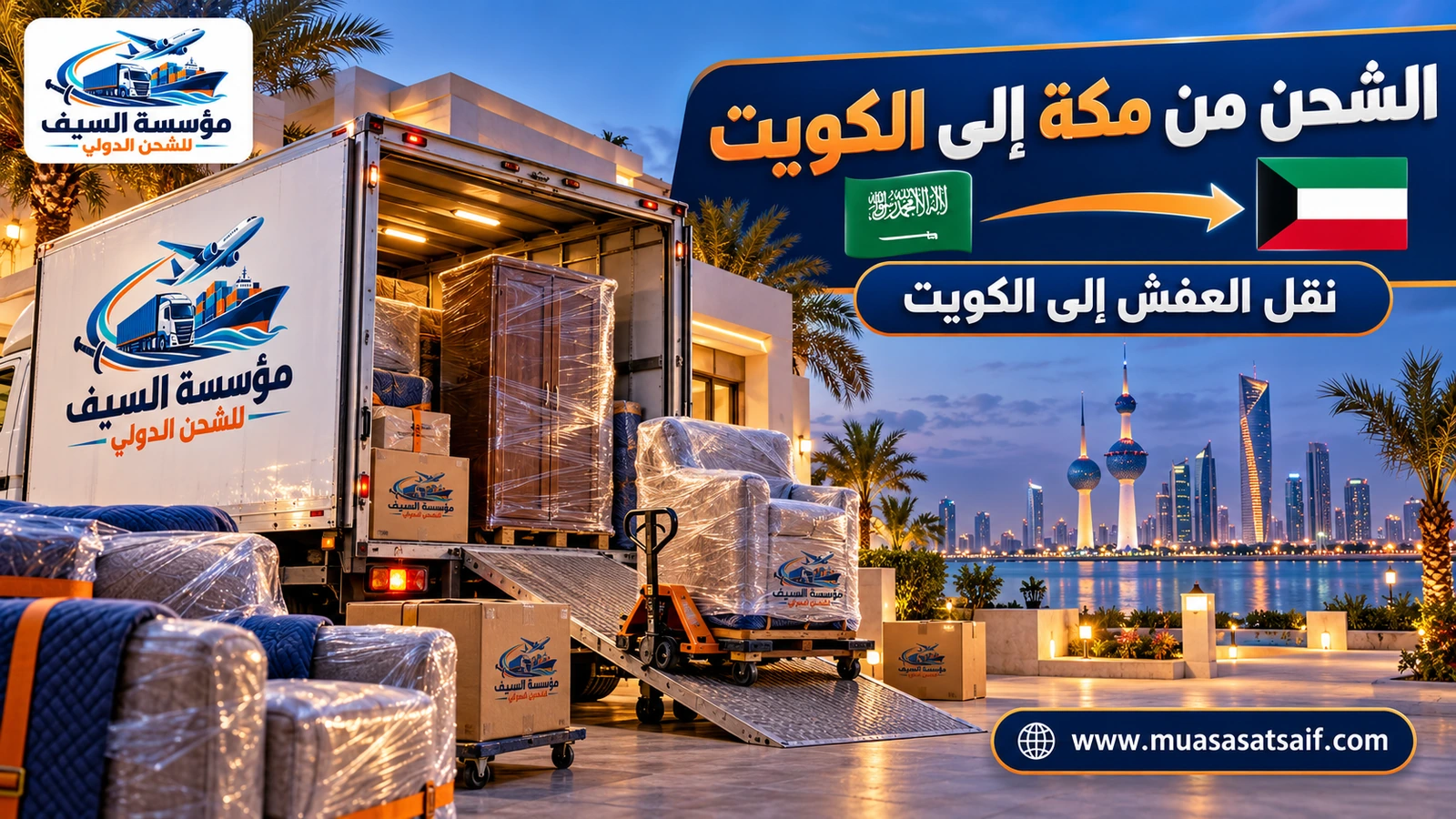 تحميل أثاث من حي العزيزية بمكة على شاحنة متجهة إلى الكويت — مؤسسة السيف
