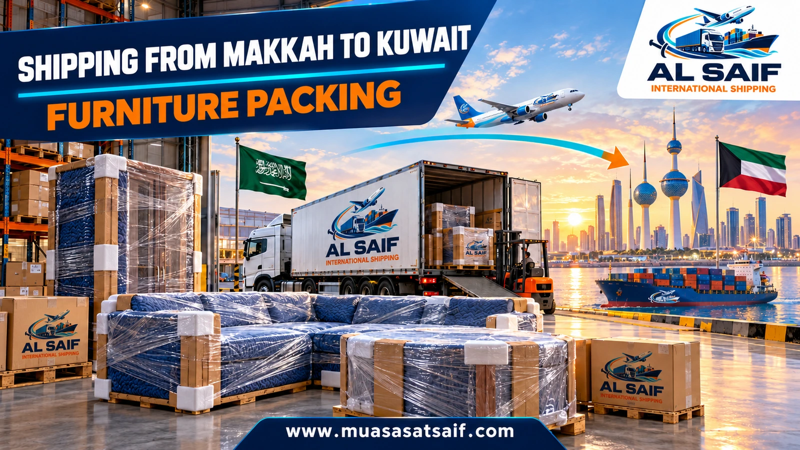 Packing apartment furniture in Makkah before shipping to Kuwait — Al Saif