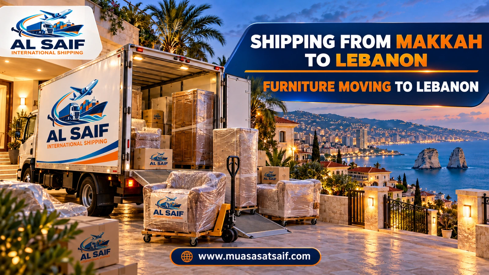 Loading furniture in Makkah onto a truck bound for Lebanon — Al Saif