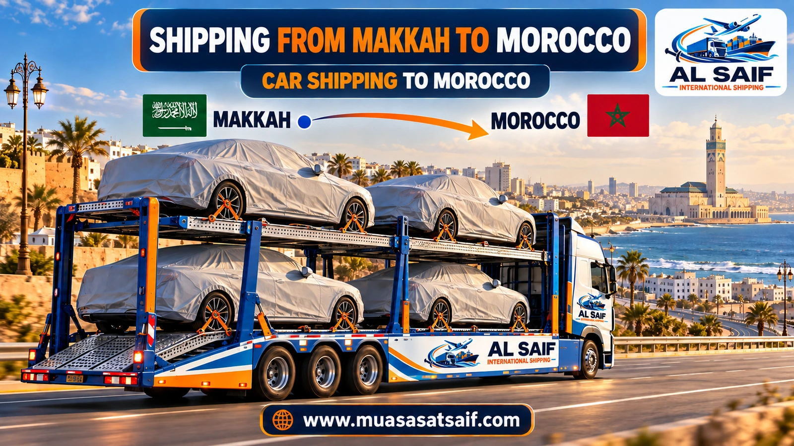 Car ready for shipping from Makkah to Morocco in a loading yard — Al Saif