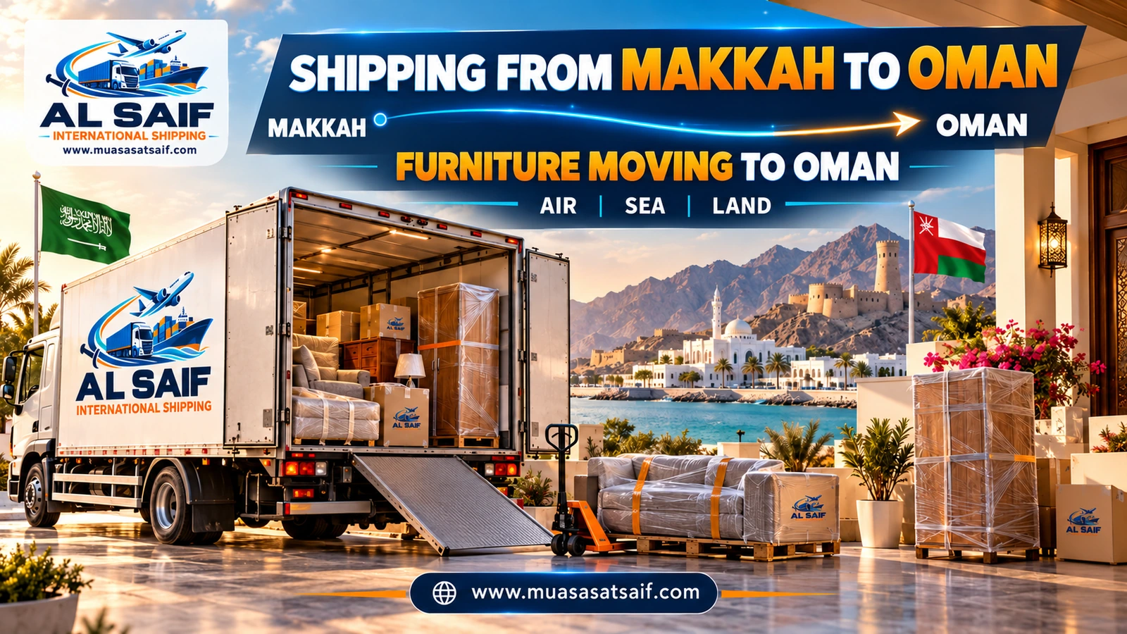 Loading household furniture in Makkah onto a truck bound for Muscat — Al Saif
