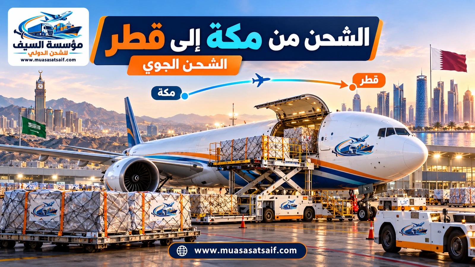 الشحن الجوي من مكة عبر مطار جدة إلى الدوحة — مؤسسة السيف