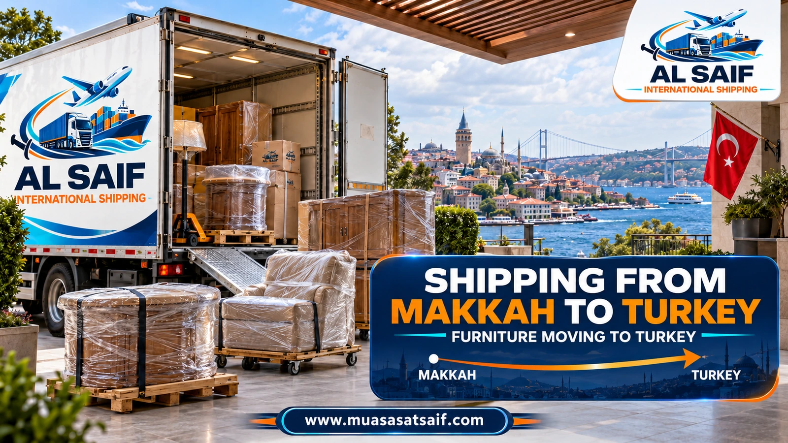 Moving household furniture from Makkah into a container bound for Turkey — Al Saif