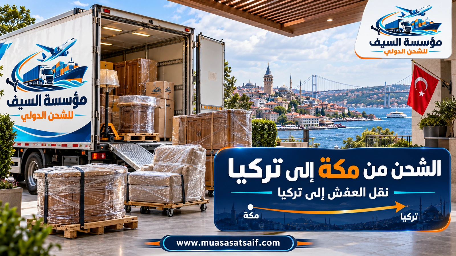 نقل أثاث منزل من مكة المكرمة إلى حاوية متجهة إلى تركيا — مؤسسة السيف