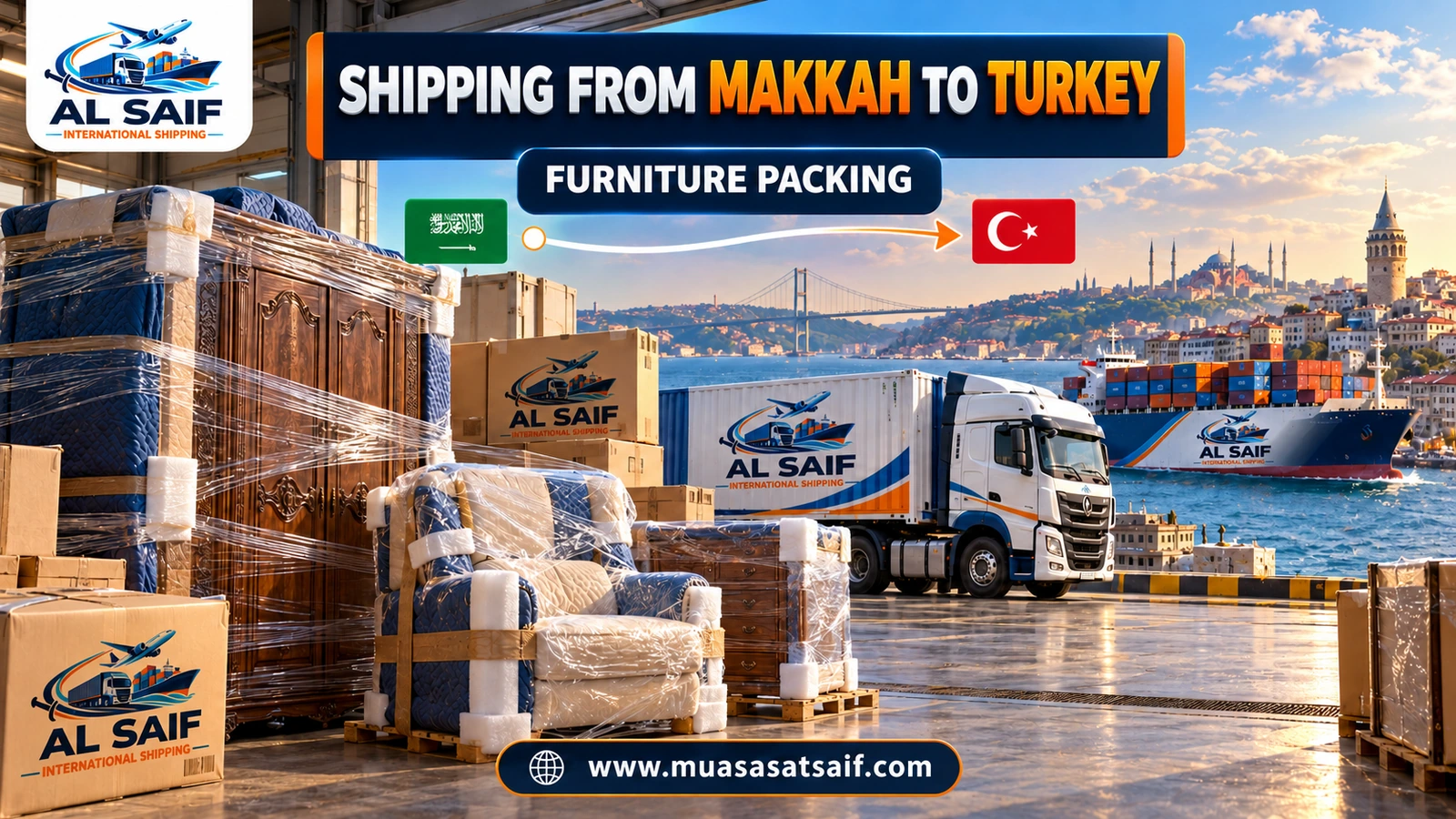 Packing household furniture in Makkah before shipping it to Turkey — Al Saif