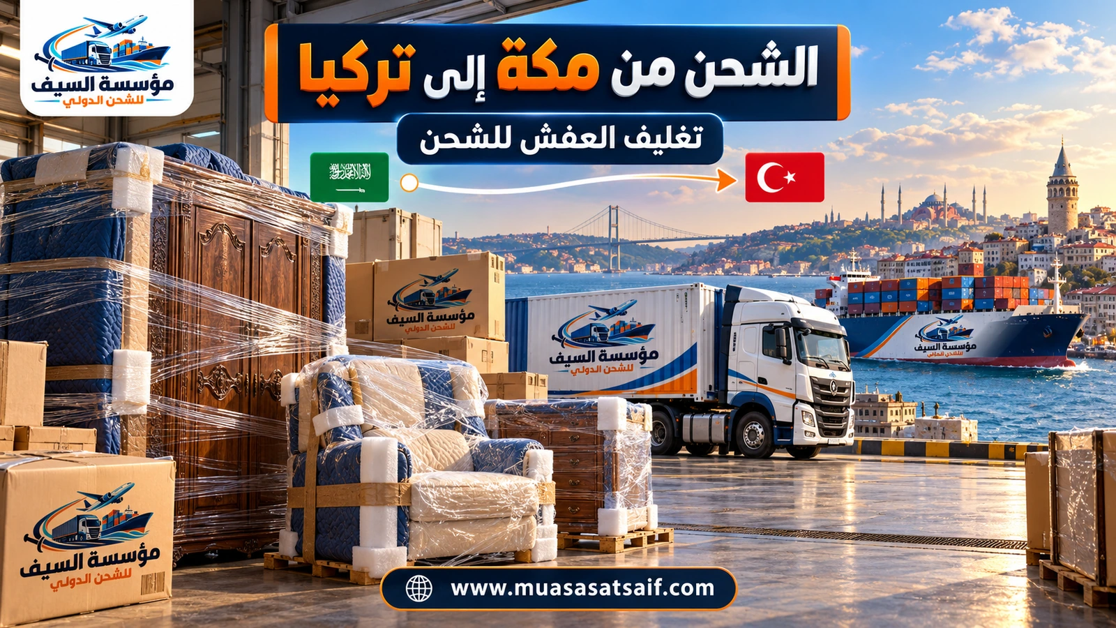 تغليف أثاث منزل في مكة المكرمة قبل شحنه إلى تركيا — مؤسسة السيف