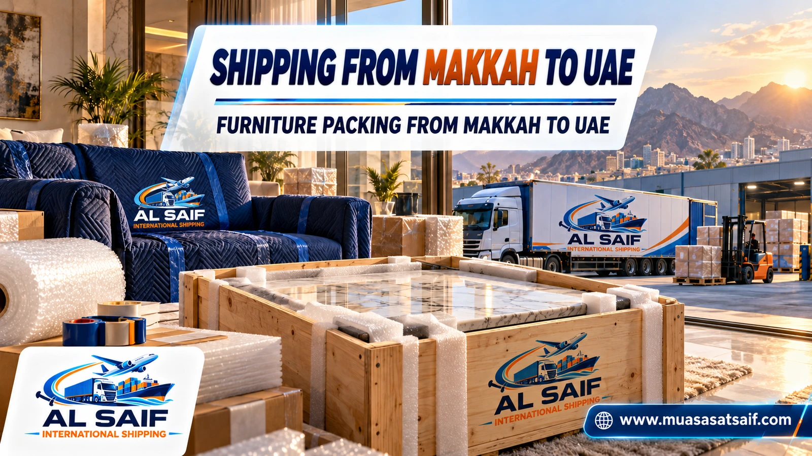 Packing furniture in Makkah before shipping to the UAE — Al Saif