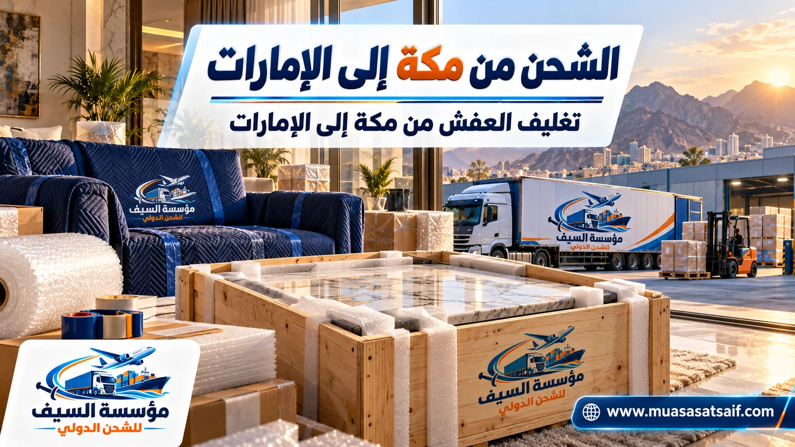 تغليف العفش في مكة المكرمة قبل شحنه إلى الإمارات — مؤسسة السيف