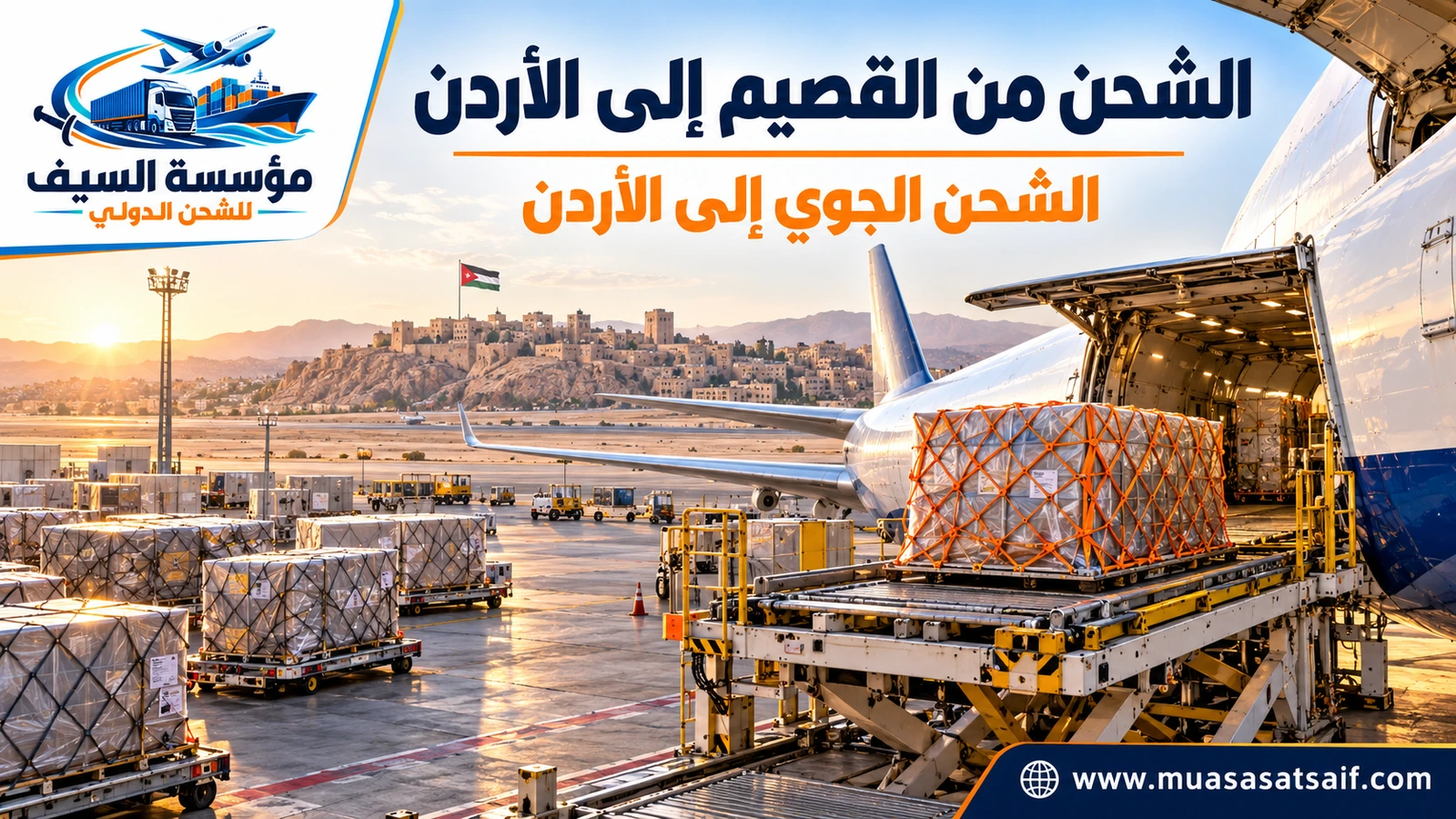 شحن جوي من القصيم إلى مطار الملكة علياء الدولي في عمّان — مؤسسة السيف