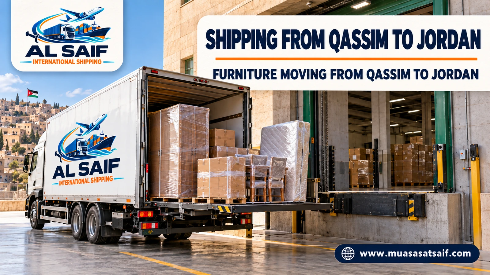 Loading furniture from Qassim onto a truck bound for Jordan — Al Saif