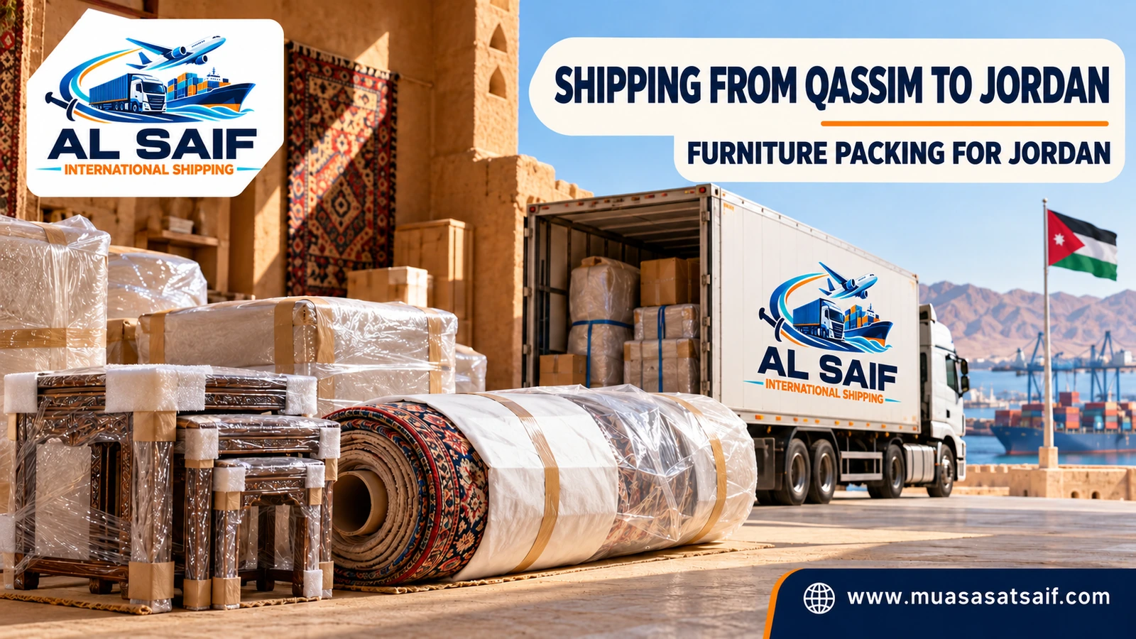 Packing household furniture in Buraidah before moving it to Jordan — Al Saif