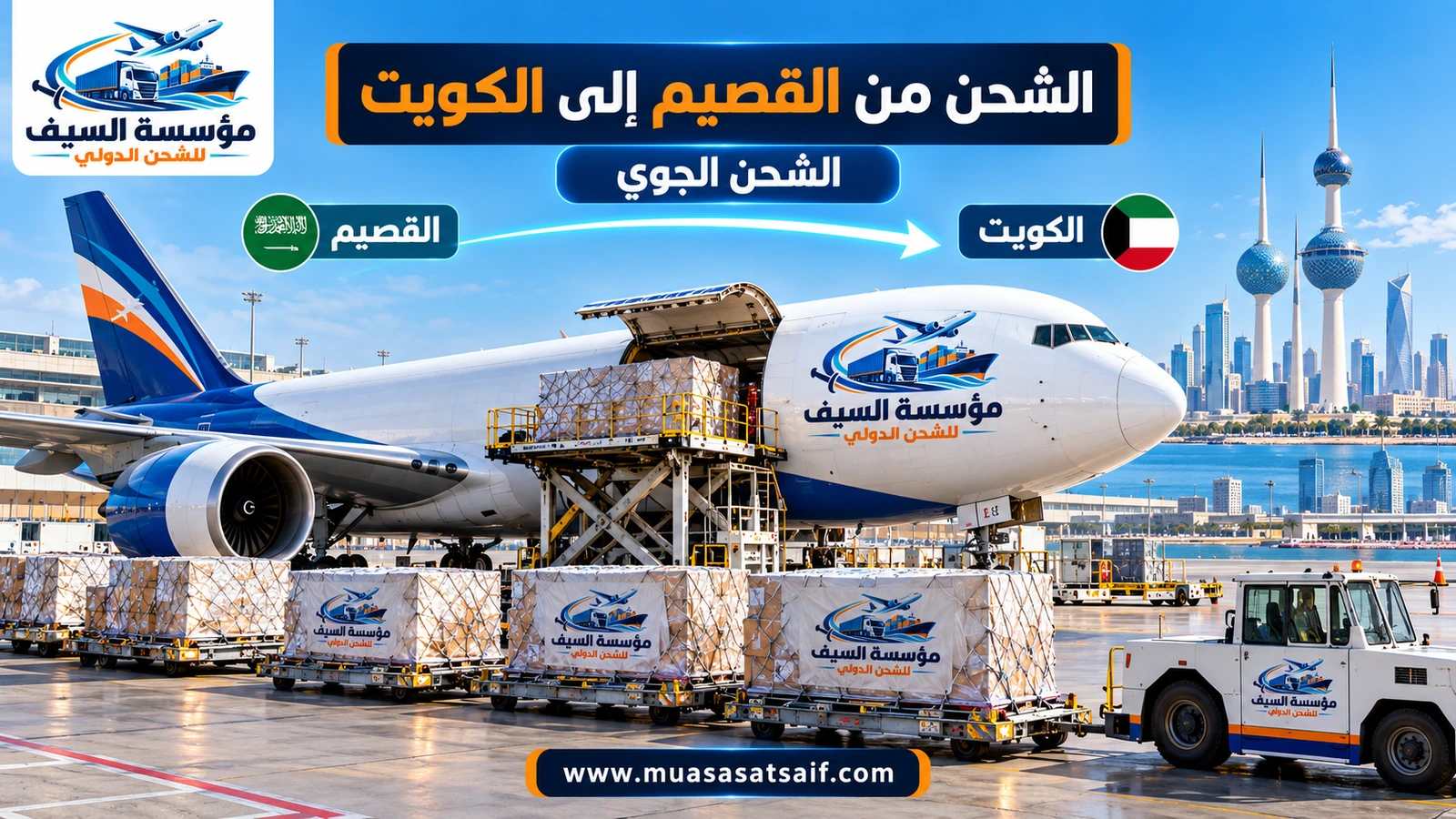 شحن جوي من القصيم إلى مطار الكويت الدولي — مؤسسة السيف