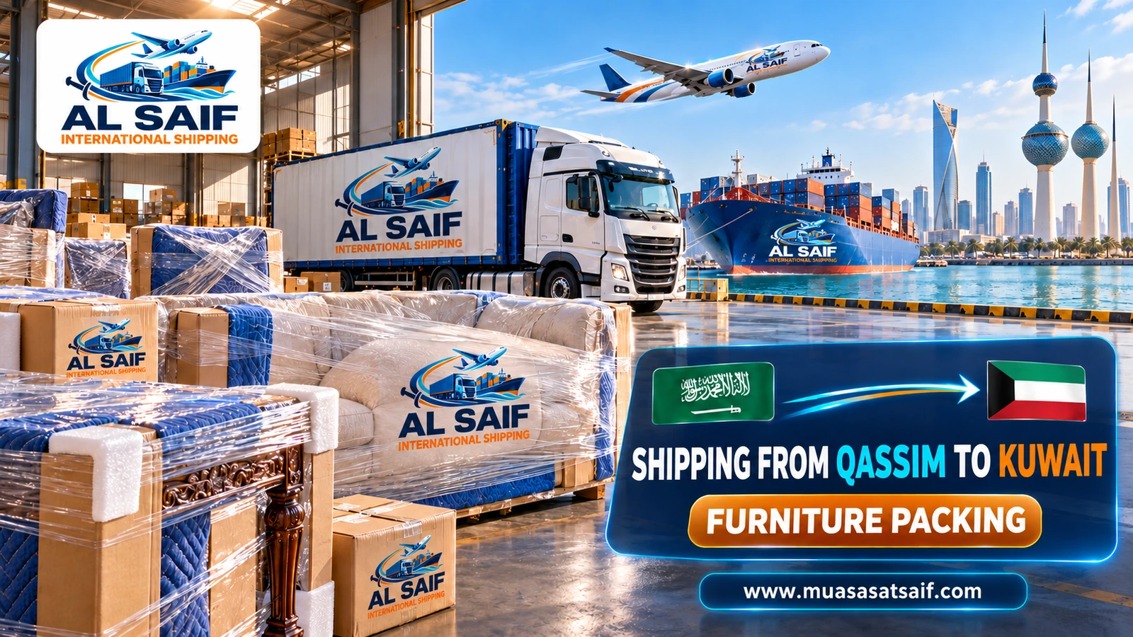 Packing household furniture in Buraidah before moving it to Kuwait — Al Saif