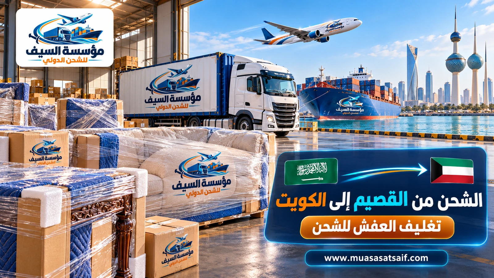 تغليف أثاث منزل في بريدة قبل نقله إلى الكويت — مؤسسة السيف