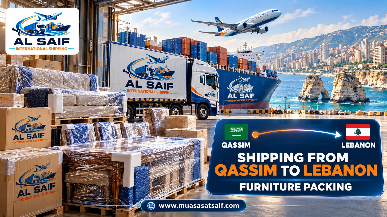 Packing household furniture in Buraidah before moving it to Lebanon — Al Saif