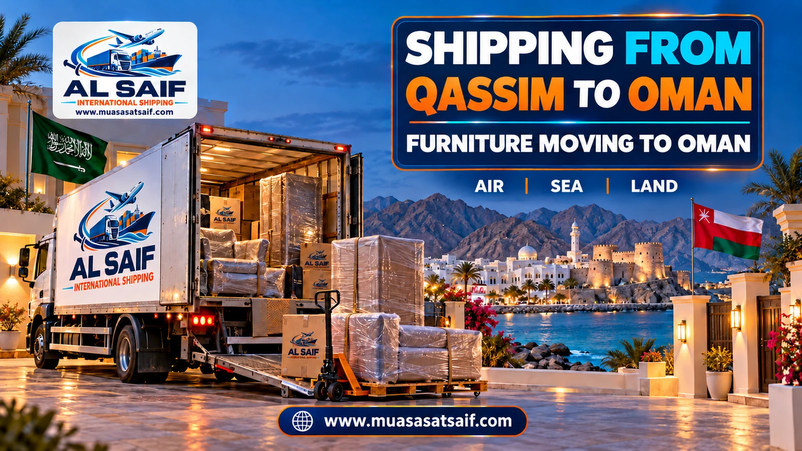 Loading furniture in Qassim onto a truck bound for Muscat — Al Saif
