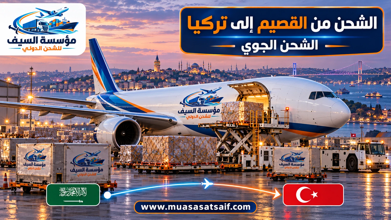 شحن جوي من القصيم إلى مطار إسطنبول — مؤسسة السيف