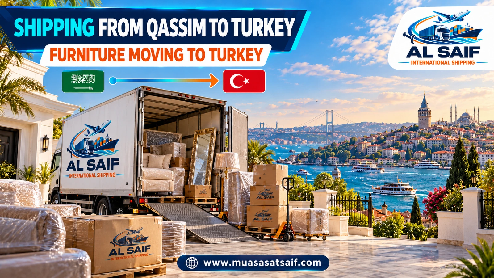 Loading furniture from Qassim into a container bound for Turkey — Al Saif