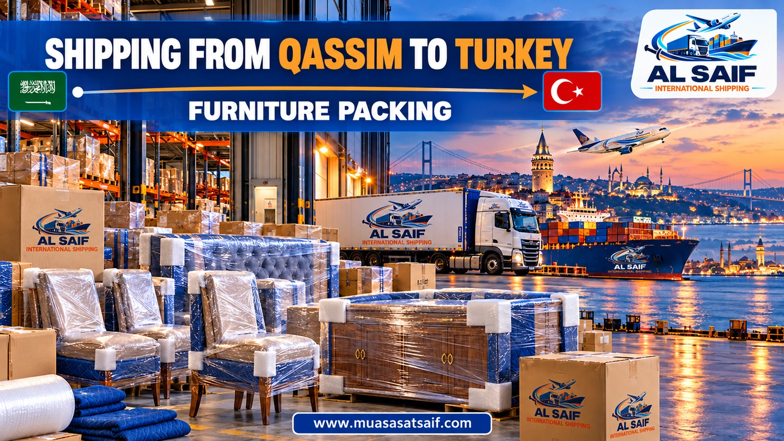 Packing household furniture in Buraidah before shipping it to Turkey — Al Saif
