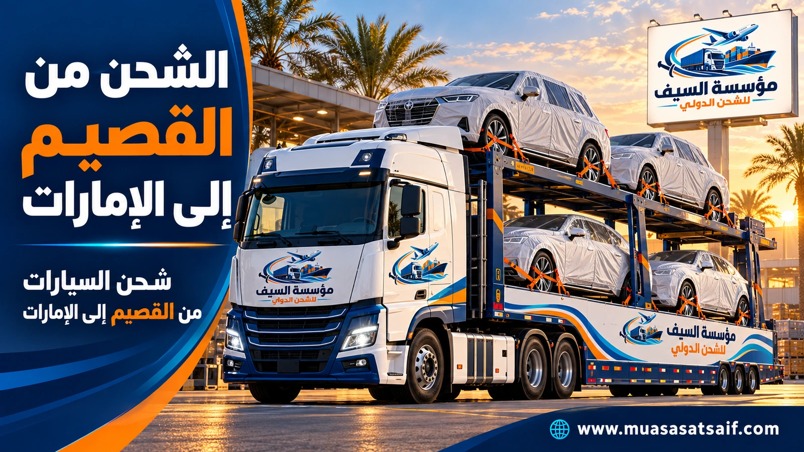 شحن السيارات من القصيم إلى الإمارات — مؤسسة السيف