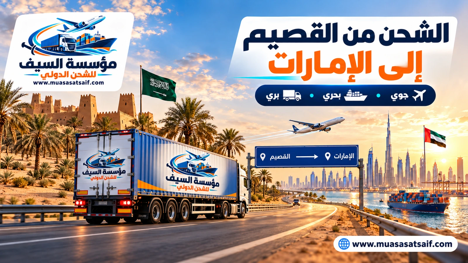 شركة شحن من القصيم الي الامارات | شحن سيارات وأثاث وتمور للإمارات