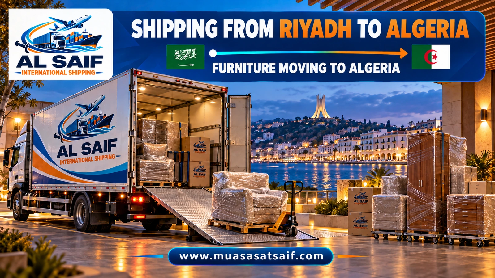 Loading furniture from a Riyadh villa into a container bound for Algeria — Al Saif
