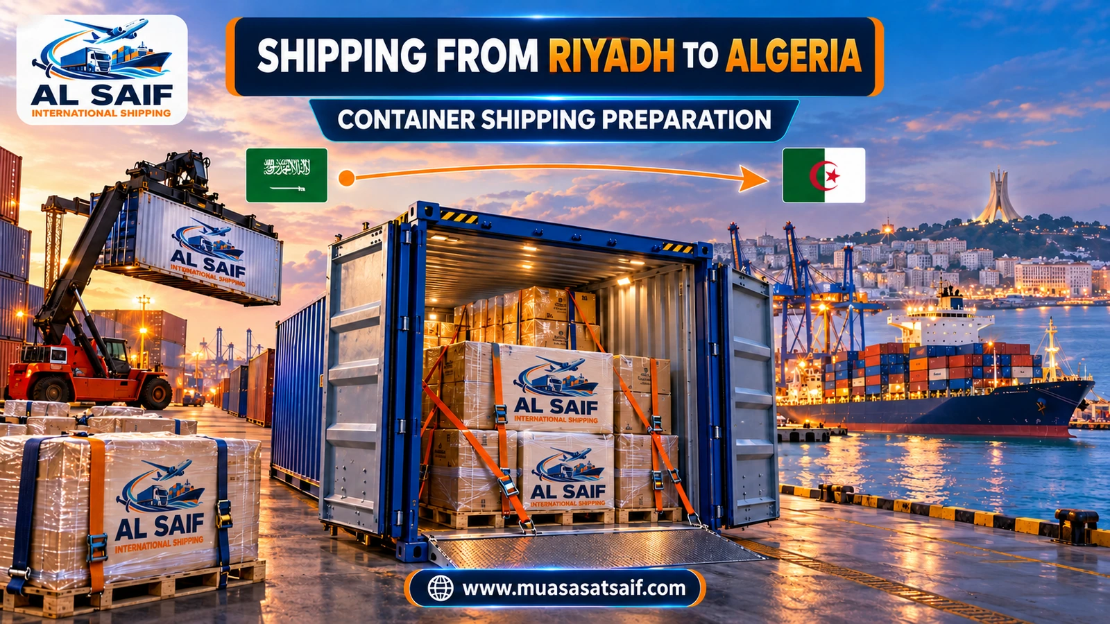 Truck carrying a container from Riyadh to Jeddah Islamic Port on its way to Algeria — Al Saif