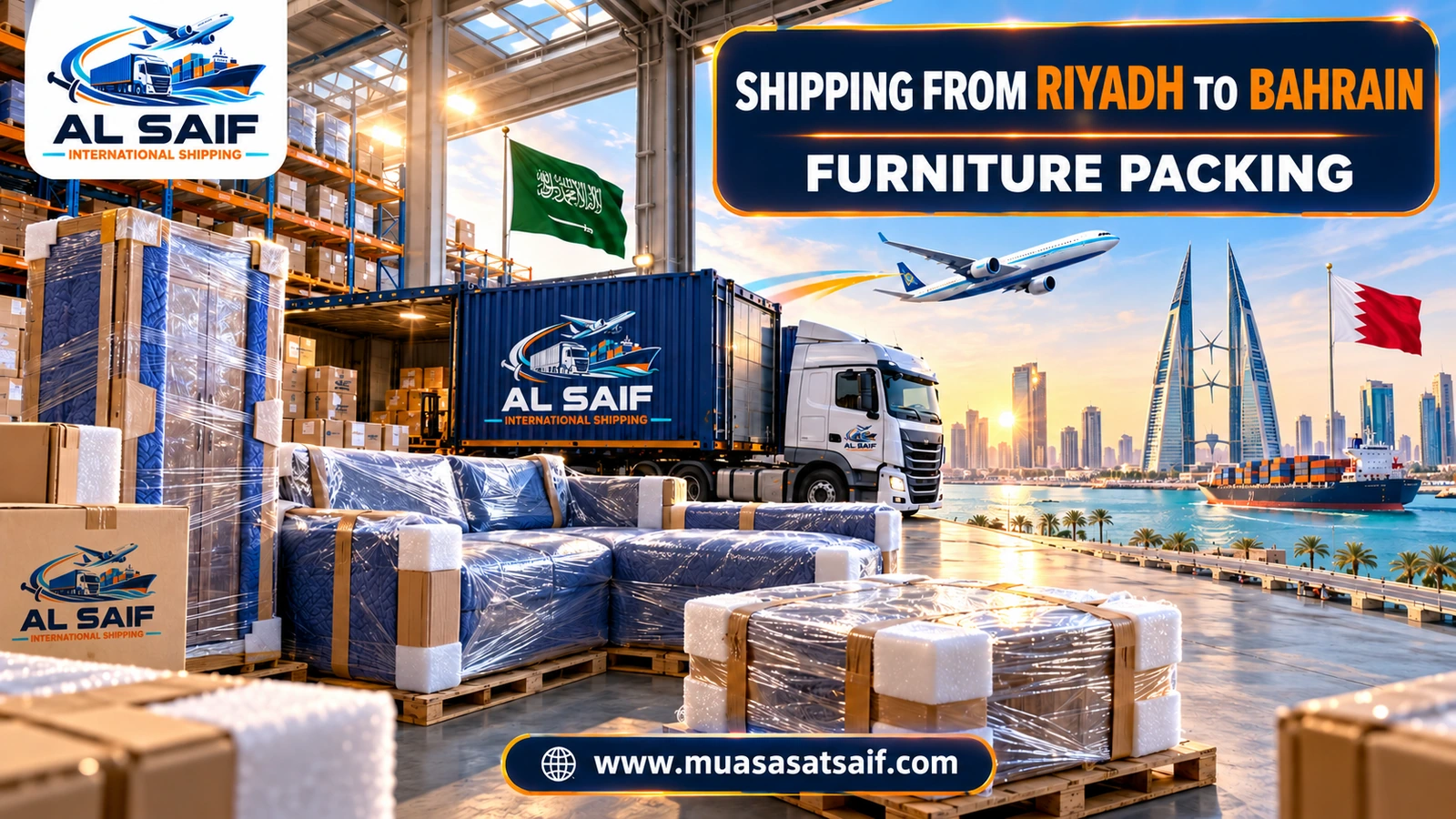 Packing Riyadh furniture before shipping to Bahrain — Al Saif