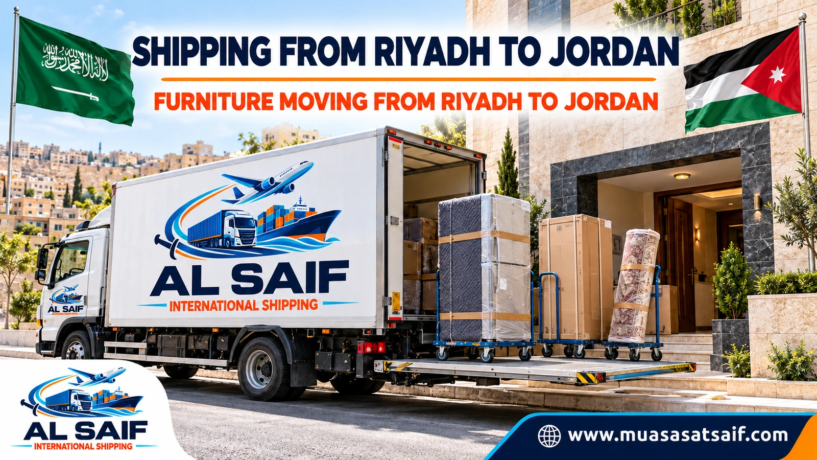 Moving furniture from Riyadh to Jordan in a closed truck — Al Saif