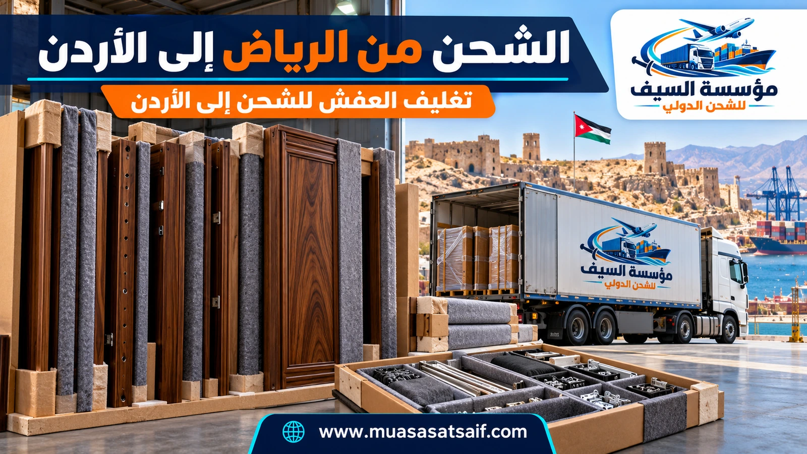 تغليف أثاث الرياض قبل شحنه إلى الأردن — مؤسسة السيف