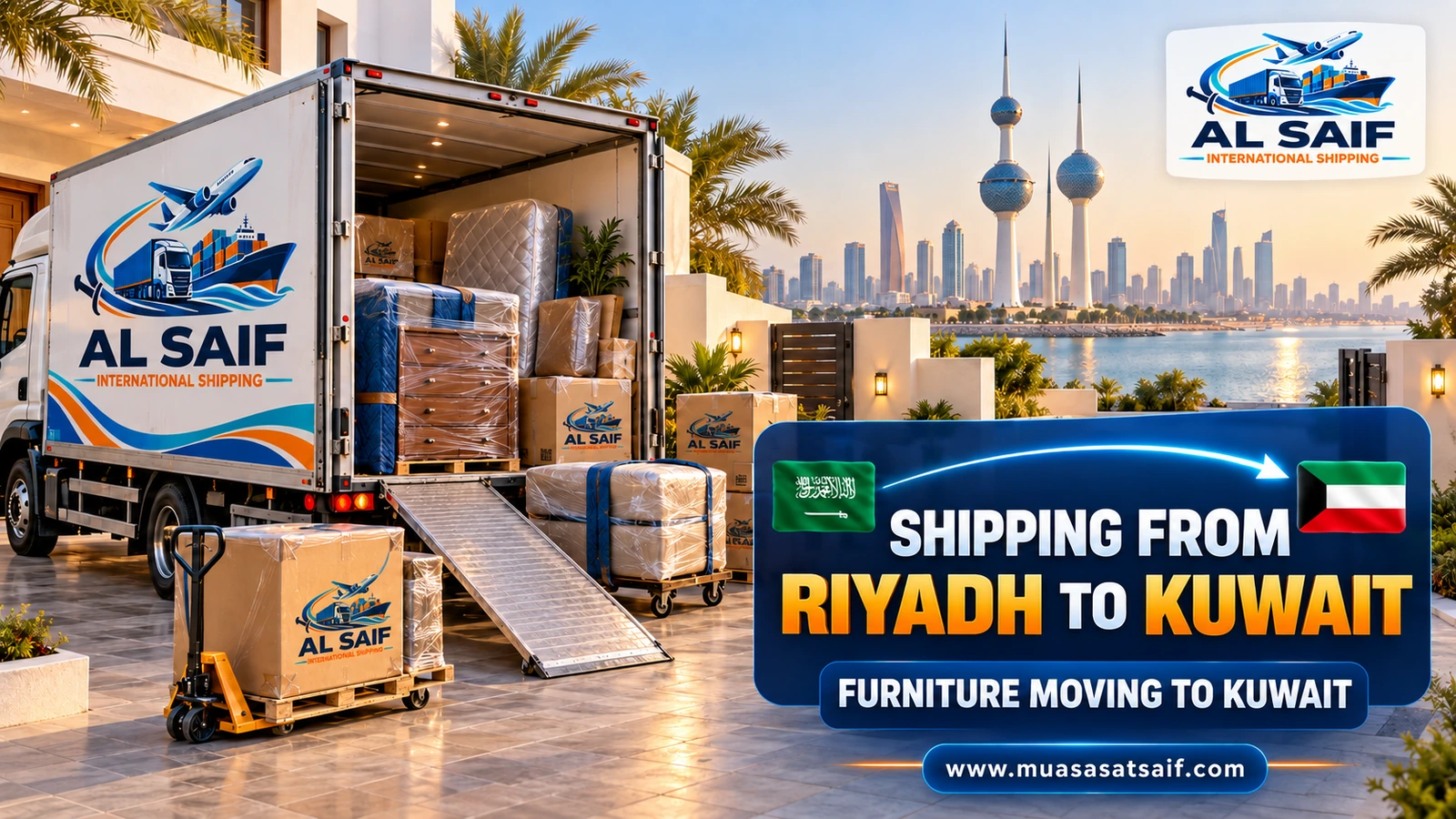 Moving furniture from Riyadh to Kuwait in a closed truck — Al Saif