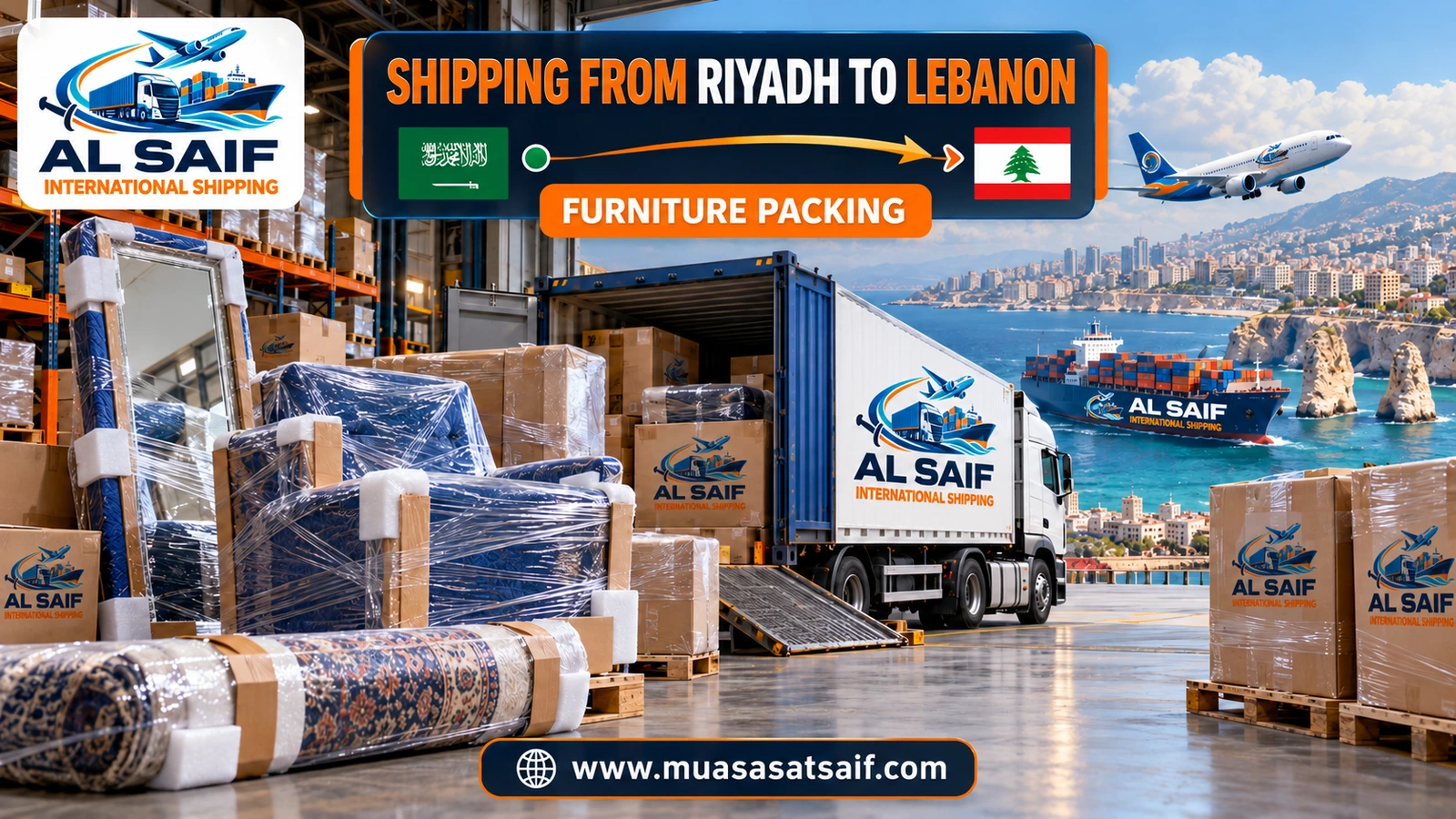 Packing a Riyadh home’s furniture before shipping to Lebanon — Al Saif