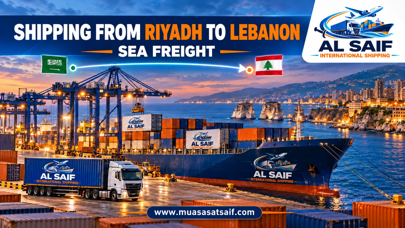 A furniture container from Riyadh via Dammam port to Beirut port — Al Saif
