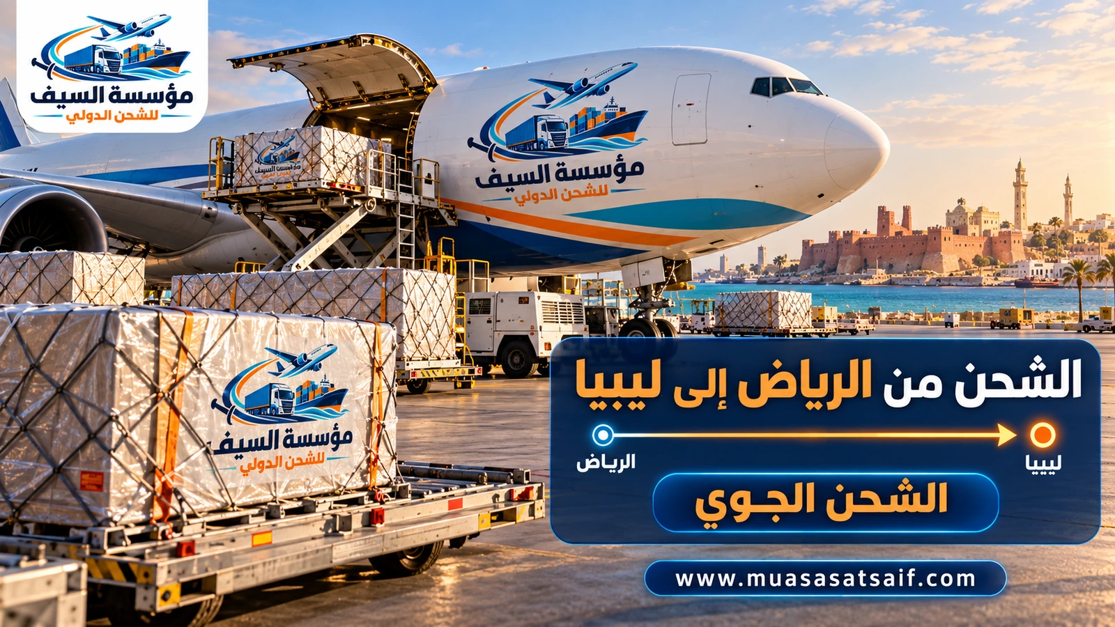 الشحن الجوي من مطار الملك خالد بالرياض إلى مطار معيتيقة في طرابلس — مؤسسة السيف