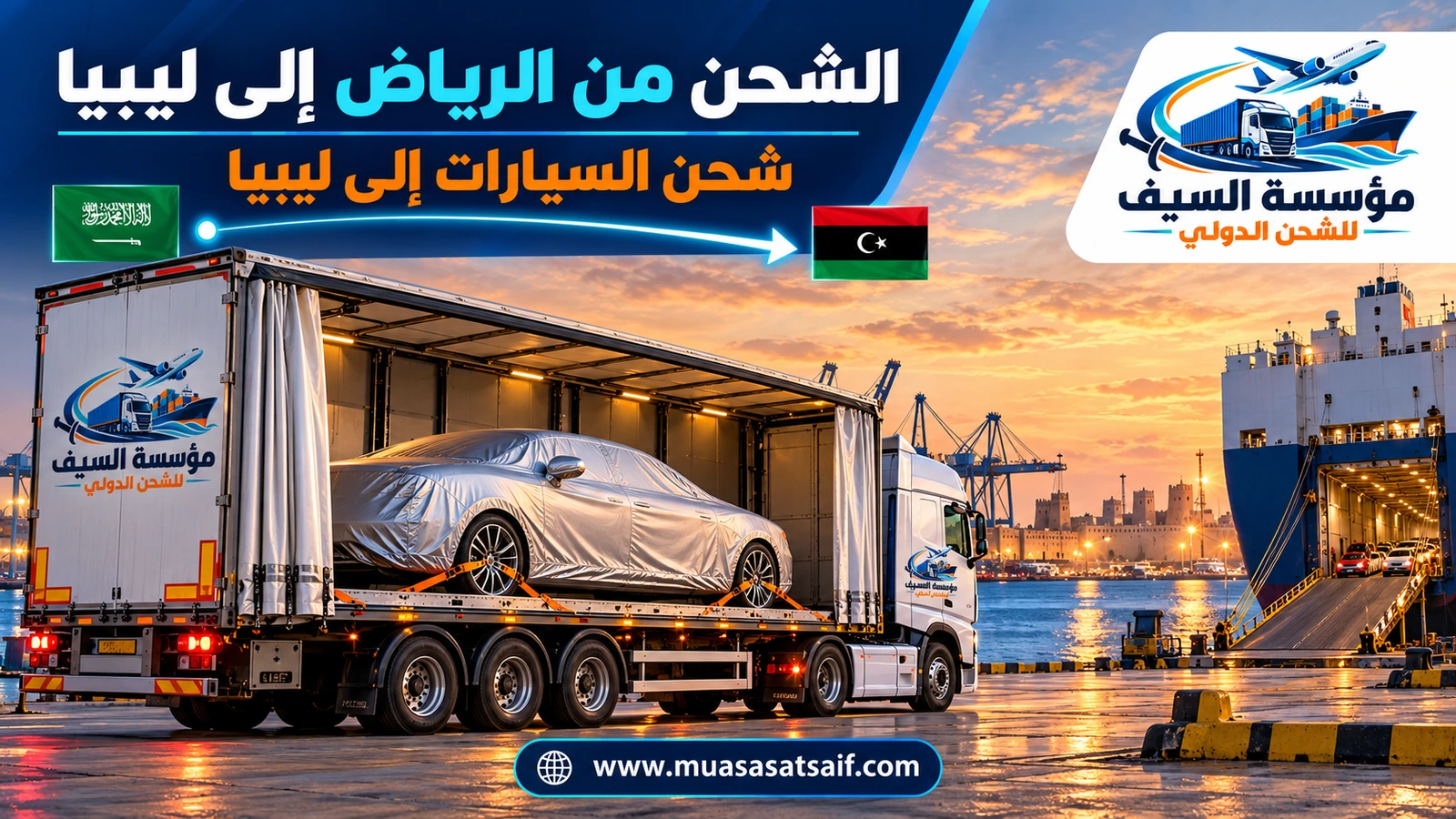 شحن سيارات من الرياض الي ليبيا داخل حاوية — مؤسسة السيف