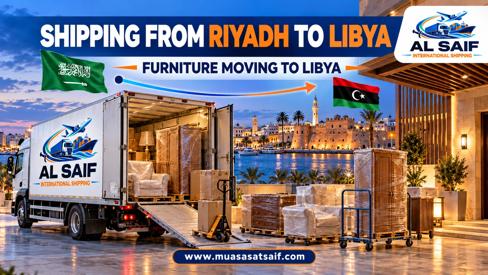Loading furniture from a Riyadh villa into a container bound for Libya — Al Saif